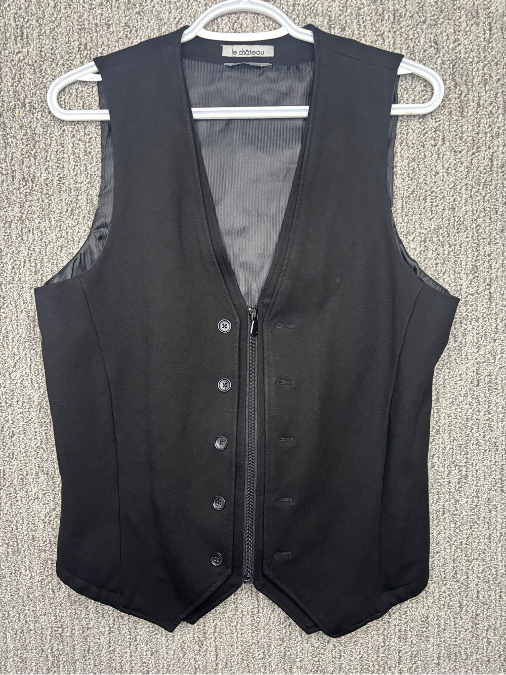 le chateau Men’s Tailored Black Vest with Zip & Buttons Wedding Grad Fancy Top